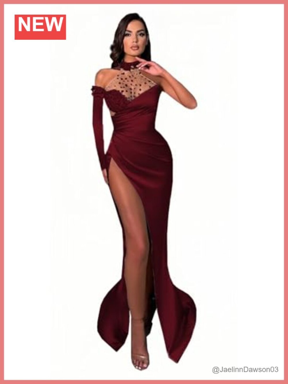 Beaded Satin Mermaid Prom Dress Halter Long Sleeve Formal Evening Gown